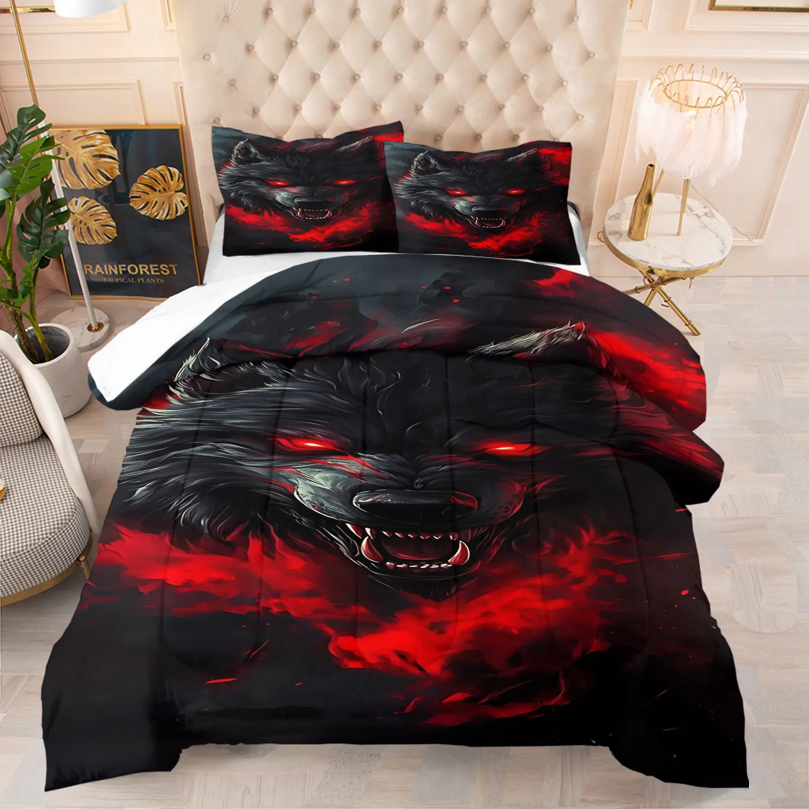 2/3-Piece Dark Series Cozy Bedding Set, Quality Construction, Animal Wild Wolf Pattern Printed Comforter Set, Soft and Comfortable Bedroom Decor, Skin Friendly, Includes 1 Quilt and 1/2 Pillowcase, Bed Sets