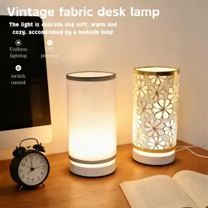 1pc Modern Minimalist USB Powered Fabric Table Lamp with Geometric Pattern Shade, Fabric Lampshade, Metal Base and Button Control for Bedroom Living Room Office Dorm Decor, Home Decoration Lamp