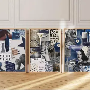 3 NAVY BLUE aesthetic collage poster, trendy blue wall art, pinterest shuffle art , 90s fashion poster, dorm room decor, vision board poster