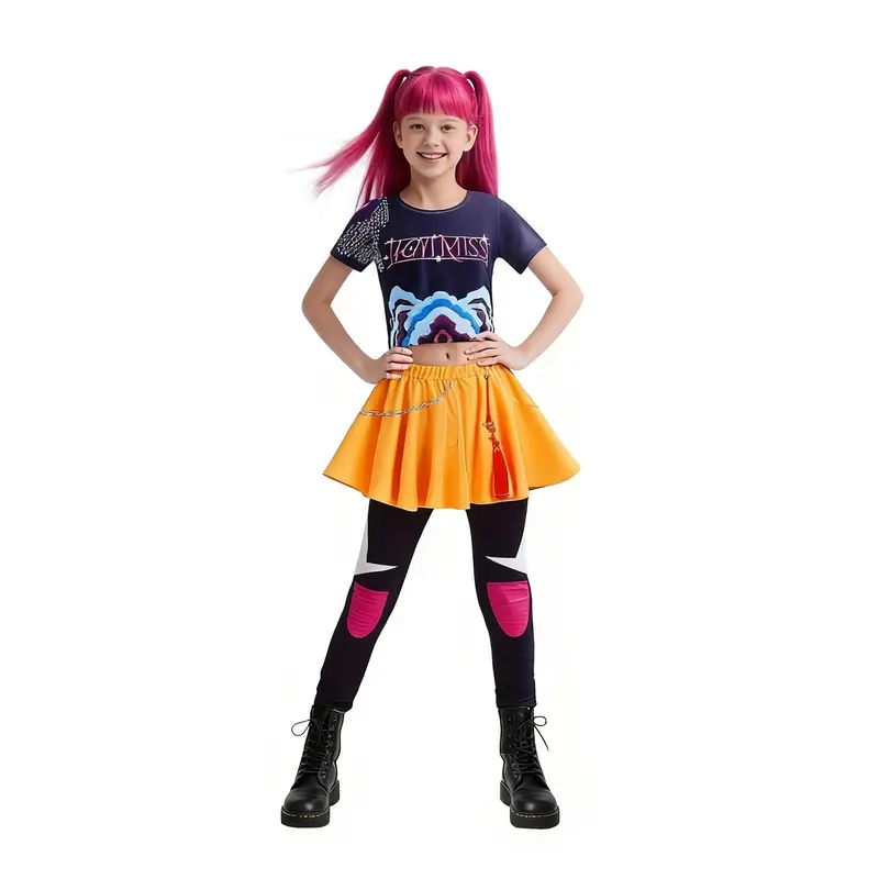 LOEL Girls Demon Singer Costume 12-13 Years Bold Design Top & Skort for Hunters Stage Dance Idol Cosplay Kids Halloween Outfit