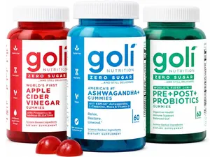 Boost Health Goli Zero Sugar Trio - World's First 3-in-1 Pre, Post, Probiotic, Apple Cider Vinegar with Vitamin B12 and Probiotics, Ashwagandha & L-Theanine, Vitamin D Gummies, 90 Count (3-Bottle Set)