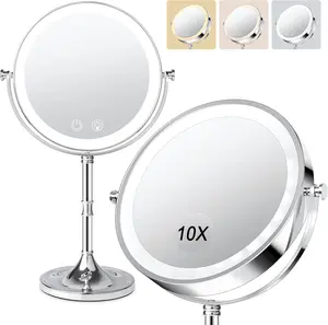 8" Lighted Makeup Mirror,1X/10X 4000mAh Rechargeable Double Sided HD Magnifying Mirror Stepless Dimming, 360° Rotation Touch Screen Vanity Mirror with Memory Function,Women Gift