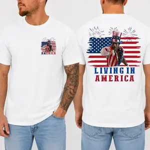 Men’s Cotton Apollo Creed Living In America Short-Sleeve T-Shirt - Patriotic Boxing Flag Casual Print Tee, 4th of July Retro Vintage Fighter American Pride Top
