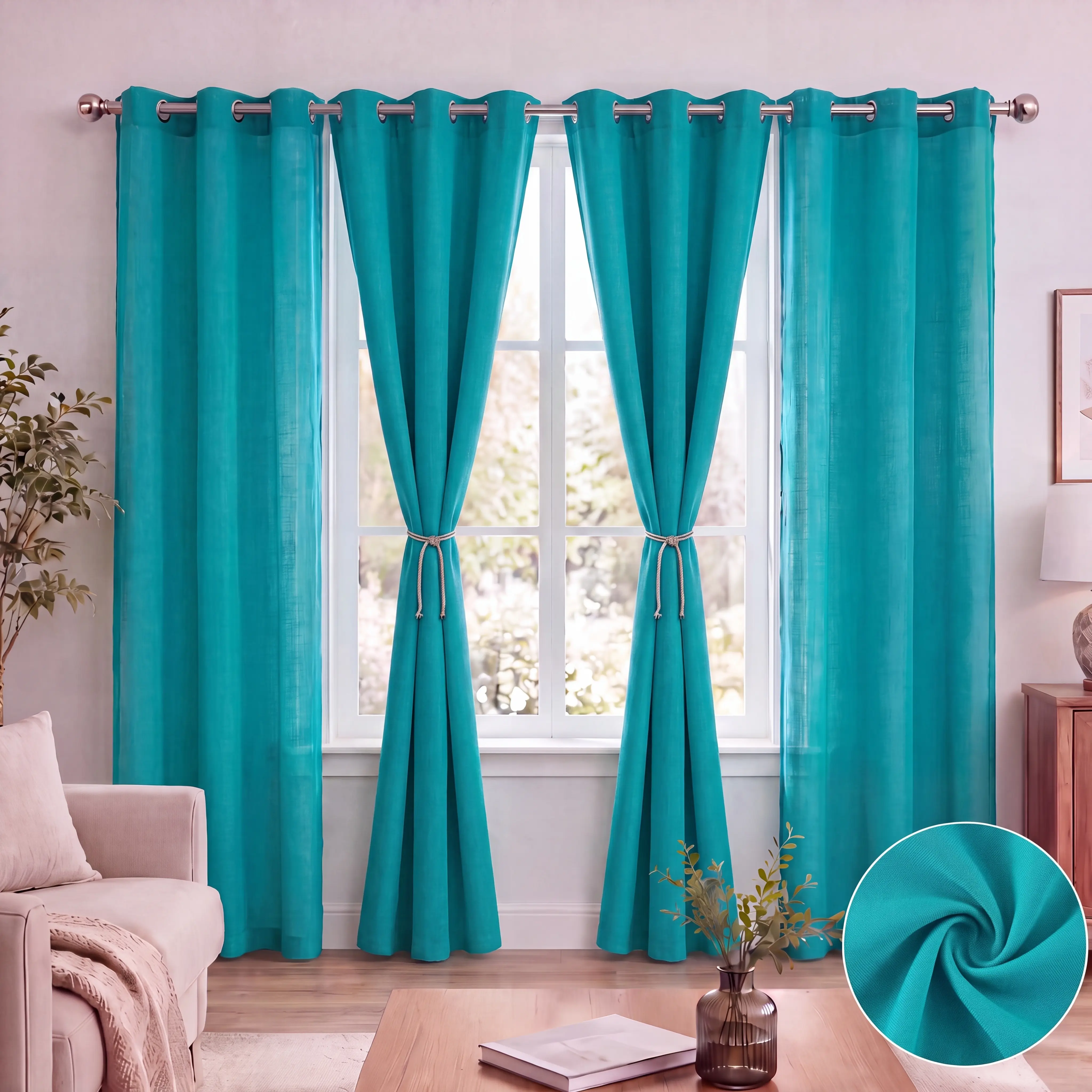4 Pcs Grommets Curtains - Stretch, Fading Resistant, Solid Color Cationic Fabric with 2-Tone Yarn Effect, 34x84 in High-End Indoor Use Drapes for Bedroom Decor, Household Textile L18-1