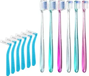 Shaped Orthodontic Toothbrush for Braces, with 6 Interdental Brushes, Soft Bristles, 6 Count