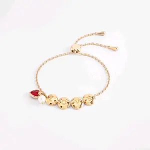 Nuce & Bella 4 Layers 18k gold plated bracelet LOVE charms heart red pearl design