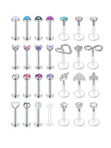 Rhinestone Decorated Body Jewelry, Body Piercing Jewelry, Heart & Star Design Lip Studs, Side Labret Jewelry, Fashion Jewelry for Party, Cubic Zirconia Daily Clothing Decor, Trendy Cool Female Accessories for Birthday Gift