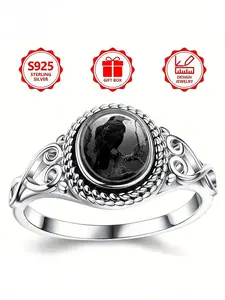 Silver ring, stylish crow perched on a branch under the moon in a bohemian style, engagement and wedding jewelry, oval shape, everyday gift, all-season bohemian style ring, durable metal ring.