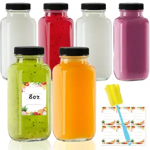 8 oz Glass Juice Bottles with Lids 6-Pack - Reusable Small Juice Drinking Jars for Green Juices, Shots & Smoothies