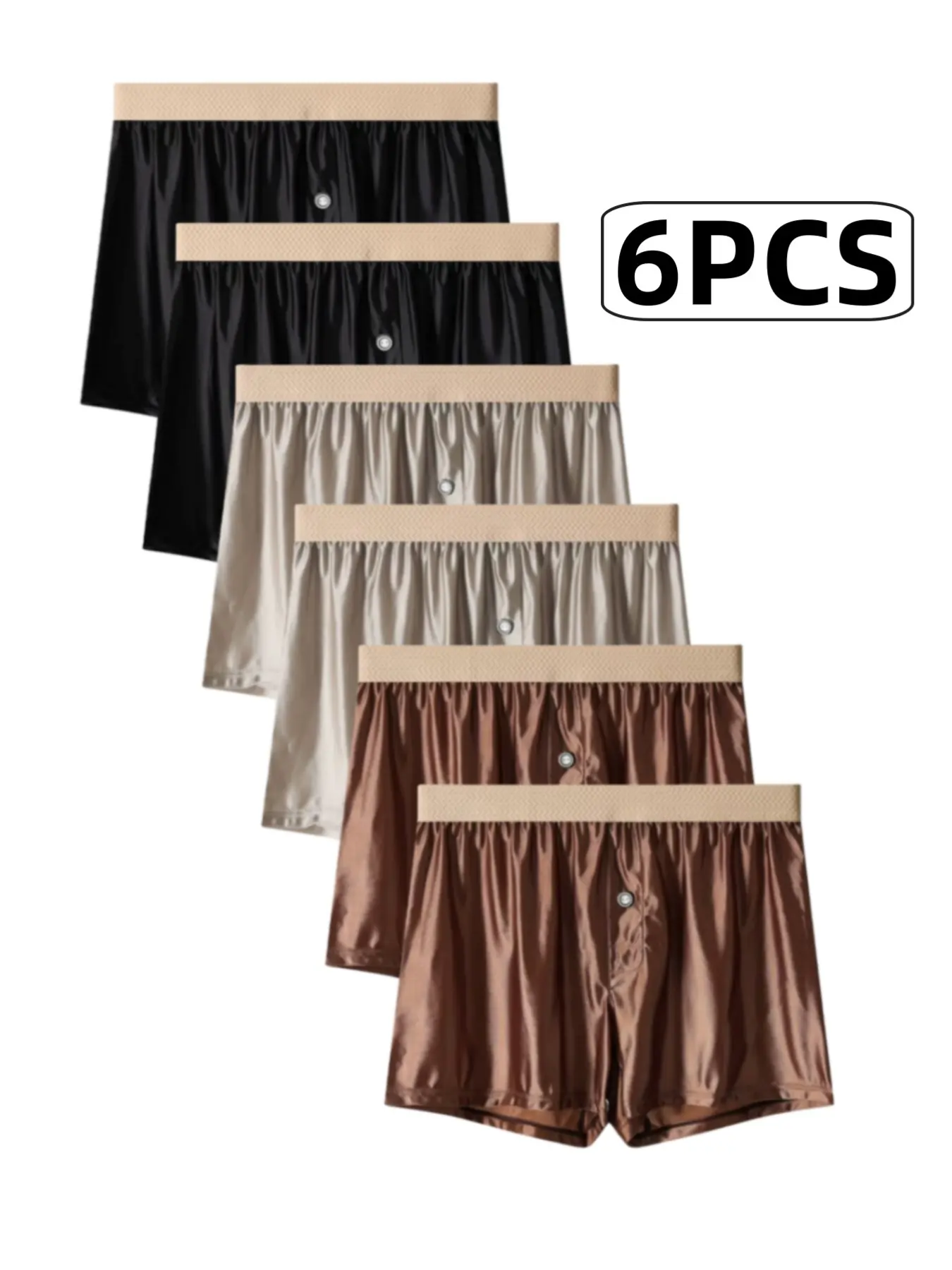 6-Pack Men's Satin Smooth Boxer Briefs - Ice Silk Cooling & Breathable, Skin-Friendly Long Leg Underwear, Casual Relaxed Loose Fit for All-Day Comfort