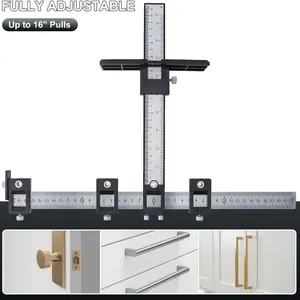 1Pc Fully Adjustable Cabinet Hardware Jig, 16" Pulls Aluminum Drill Guide Template Tool for Knobs & Handles