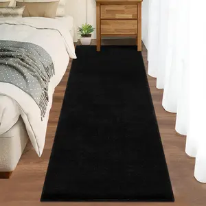 GARVEE Runner Rugs 2x6 Solid Fluffy Shag Rug,Super Soft Anti-Slip Washable Rugs, Easy Cleaning Runner Wool Carpet for Bedroom Living Room Hallway Laundry Room Nursery Entryway, Black 2x6