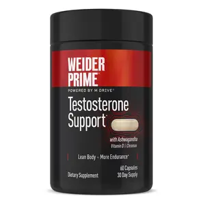 Weider Prime Testosterone Support - Men's Nutrition - Enriched with Vitamins & Minerals - With Ashwagandha, Chromax Chromium, Bioperine & Zinc - Gluten Free - 60 Capsules