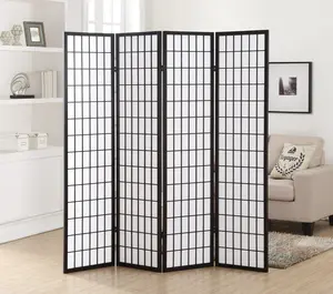 4 Panel Black Oriental Shoji Screen / Room Divider