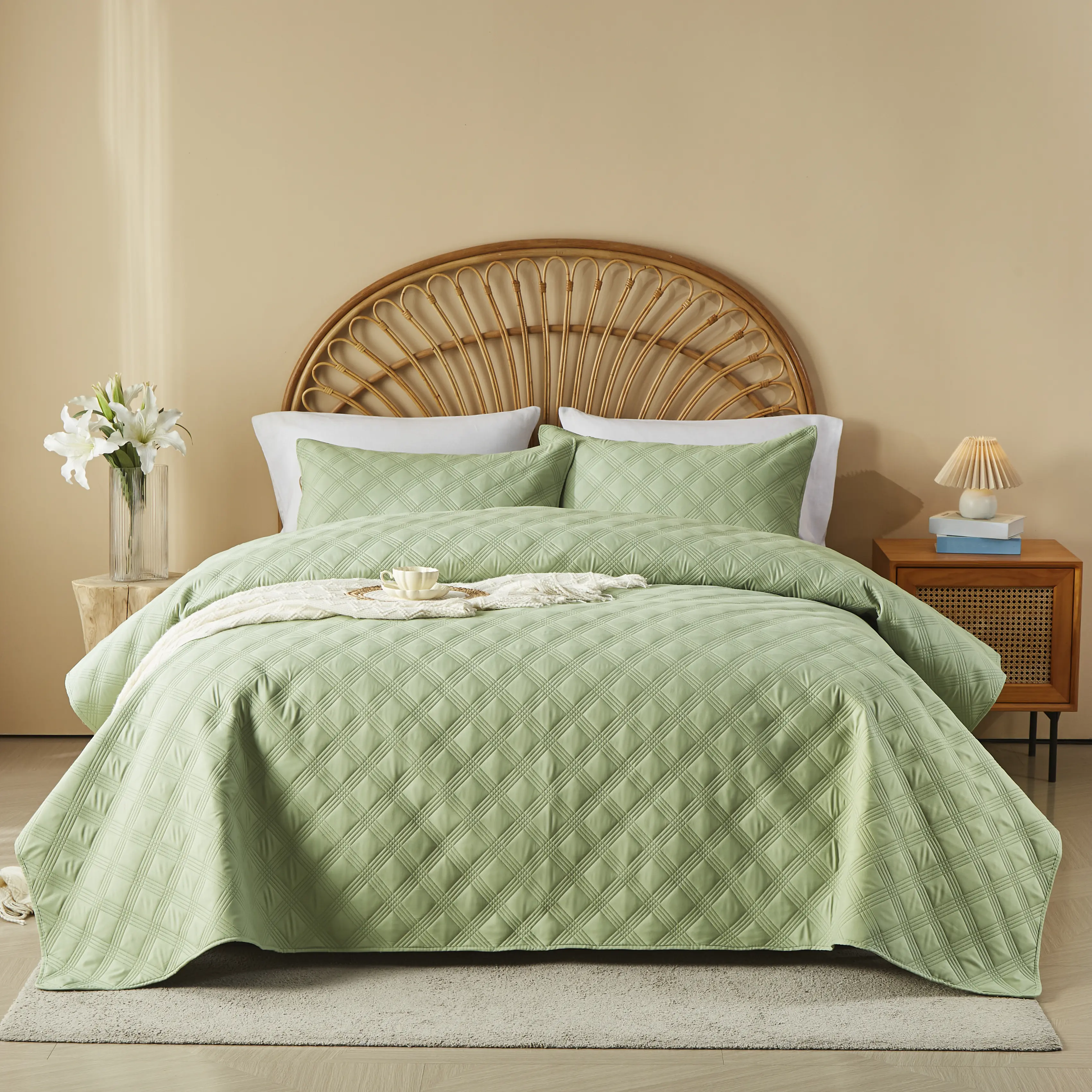 3PC Reversible Quilted Bedspread Set with Pillow Shams - Soft Microfiber Coverlet, Modern Bedding Sets, Cooling, Breathable, Wrinkle-Resistant, Lightweight All-Season Bedding