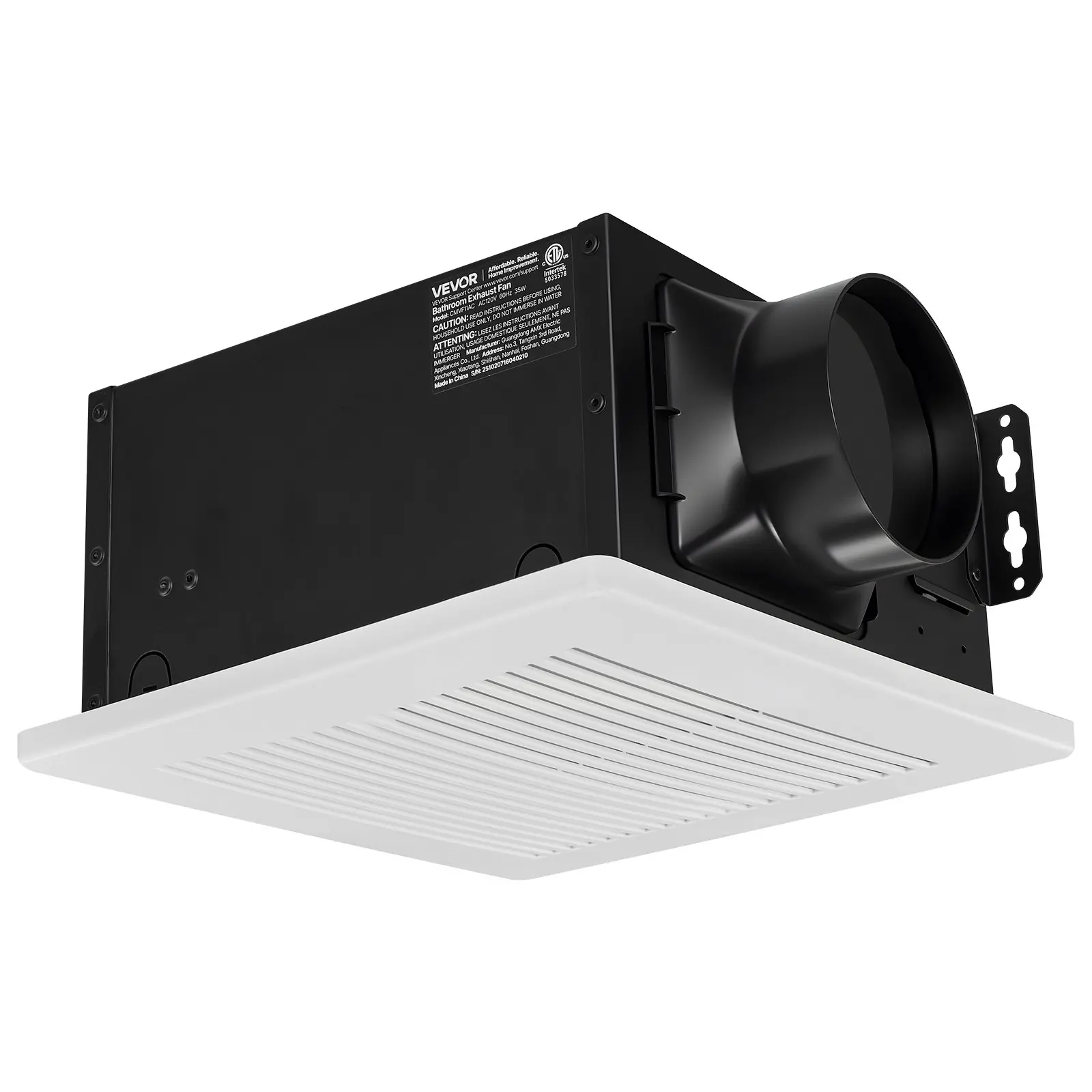 【Summerfinds】VEVOR Galvanized Steel Bathroom Exhaust Fan, 110 CFM Flow, 1.5 Sones Low-Noise Premium Motor, 4-in Duct Interface, DIY-Friendly with Screws & Quick Connectors, White, 12.60 x 11.02 x 5.71 Inch, 6.39 lbs, Steam-Exhausting Home Ventilation, Sil