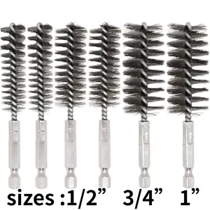 6 Pieces Stainless Steel Bore Brush Bristles Wire Brush for Power Drill Cleaning Wire with 1/4 Inch Hex Shank Handle for Power Drill Cleaning (1/2” 3/4” 1”) - Tools & Hardware.