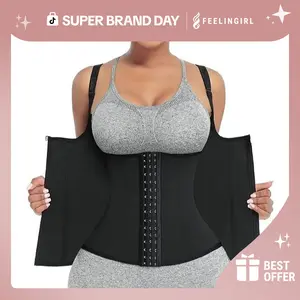 FeelinGirl Women Corset Vest Cincher Trimmer  Sport Girdle with Steel Bones Workout Shapewear with Adjustable Shoulder Strap Trainer Waist Trainer Super Brand Day Bustier Fits