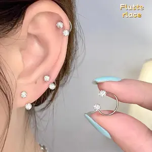 6PCS Women C-Shaped Hoop Earrings Set, Multi Size Shiny Cubic Zirconia Ear Bone Studs, Exquisite Inlaid Drill Ball Earrings, Trendy Minimalist Daily Casual Party Wedding Anniversary Fashion Jewelry Gifts for Ladies