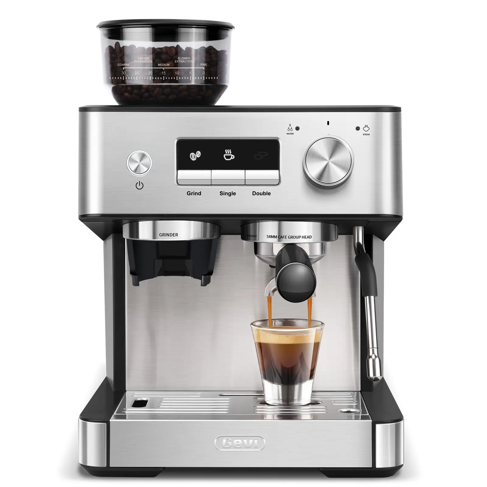 【Springtok】Gevi Espresso Machine with Grinder & Steam Wand | Home Barista Latte Maker | 2.3L Water Tank | Perfect Gift for Coffee Lovers