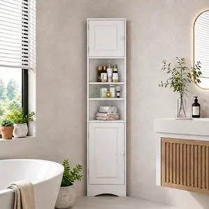 Multi-Functional Corner Cabinet Tall Bathroom Storage Cabinet  Adjustable Shelves for Dead Corners, Small Space Use