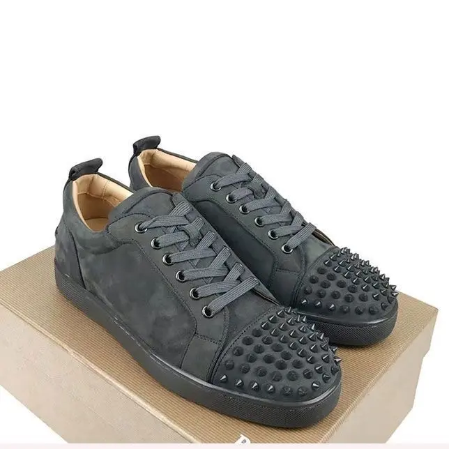 Men's Cool Grey Riveted Low-Top Casual Trainers - Footwear, Sports Shoes, Walking Shoes with Athletic Look & Breathable Antimicrobials for Low-Key Luxury Fashionistas, Casual Wear, Cowhide Leather, Lace-Up Closure