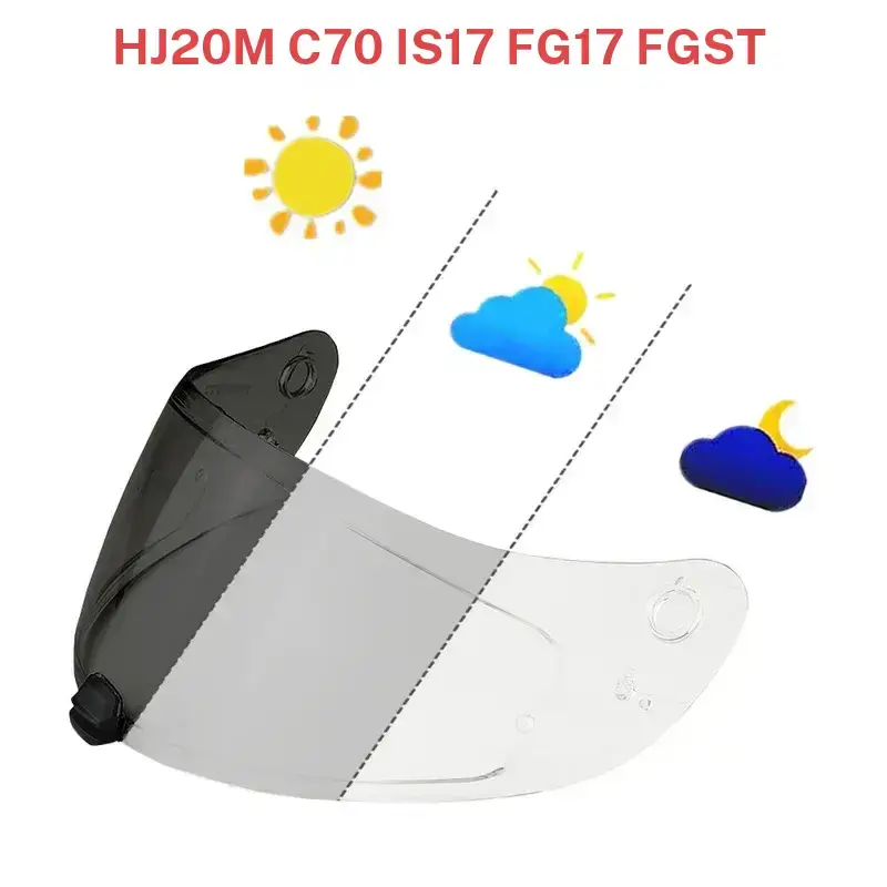 HJC HJ20M Motorcycle Visor - 1-Piece Colored Helmet Shield, Sun Shield Visor with High Flexibility, UV Protection, Photochromic, Anti-Fog, Anti-Scratch, Multiple Colors, Compatible with C70, FG 17, FG-ST, IS-17 Helmets