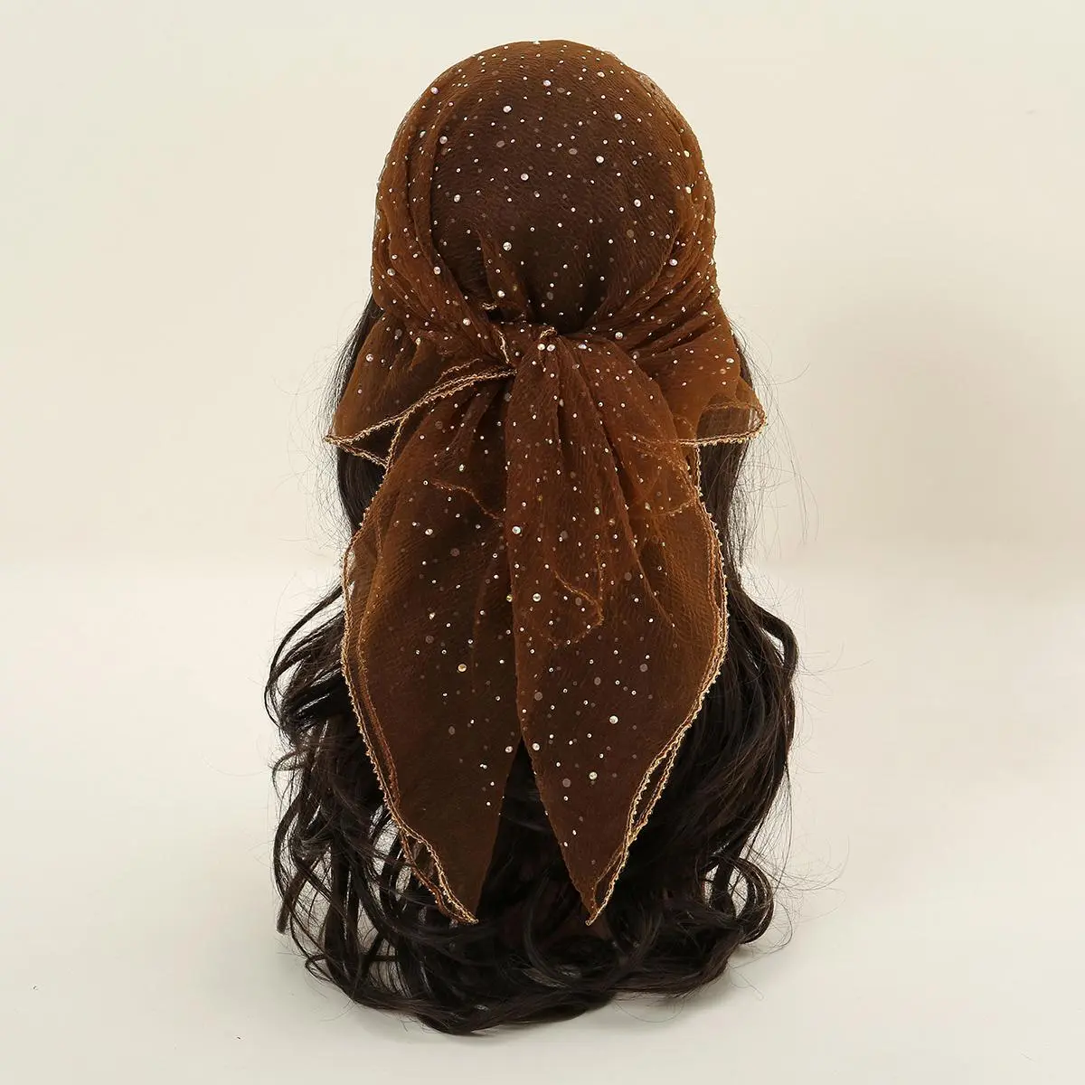 Women's 80*80cm Polyester Rhinestone Square Scarf - 40g Small Thin Breathable Luxury Shining Design, Transparent Plastic Bags Packaged Hijab Headband Turban, Polyster, Diamonds Shine