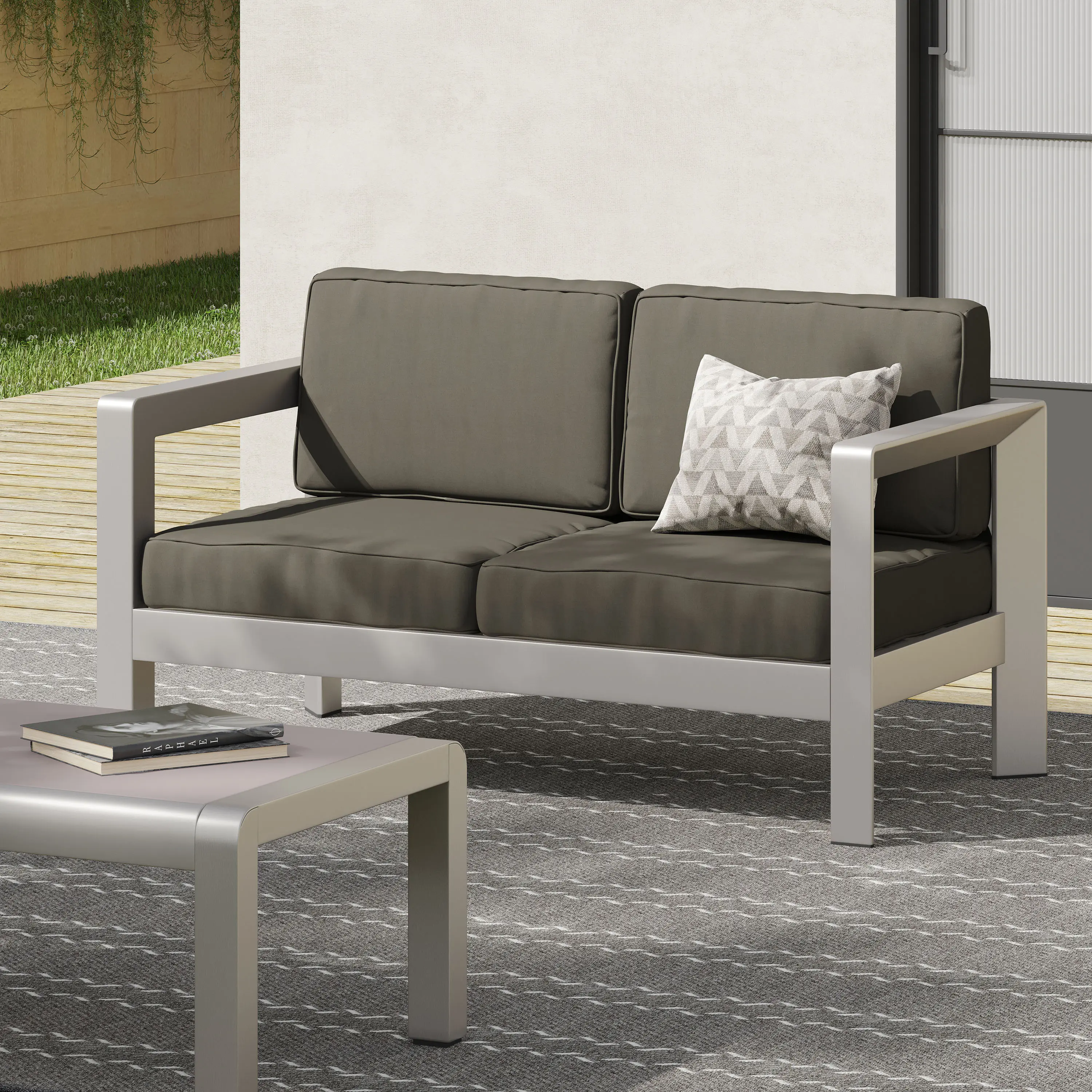 AVIARA Loveseat Small 2 Seater Sofa Couch for Living Room Bedroom Apartment Compact Space, Modern Upholstered Fabric Loveseat with Cushions, Easy Assembly Home Furniture, Indoor Outdoor Patio Garden Use, Multiple Color Options Available