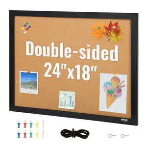 VEVOR Cork Board, 24 x 18 inches, Double-sided Bulletin Board with MDF Sticker Frame, Vision Board Includes 10 Pushpins, for Display and Decoration in Office Home and School