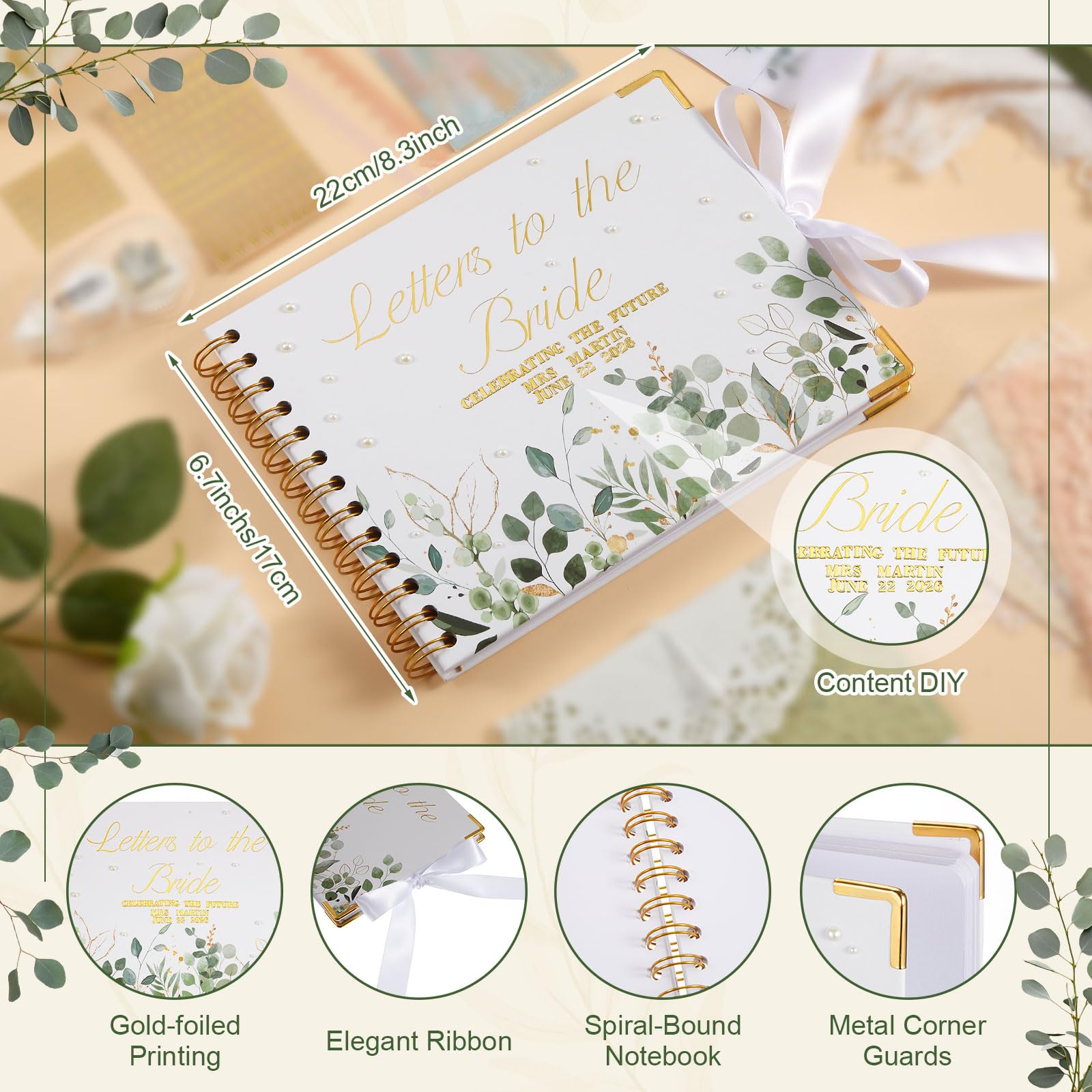 Letters to the Bride Book Wedding Gift - Heartfelt Wedding Letters Scrapbook for Bride, DIY Bridal Shower Gift from Bridesmaids & Mom, Elegant Pearl Decor Keepsake Memory Book for Wedding Morning