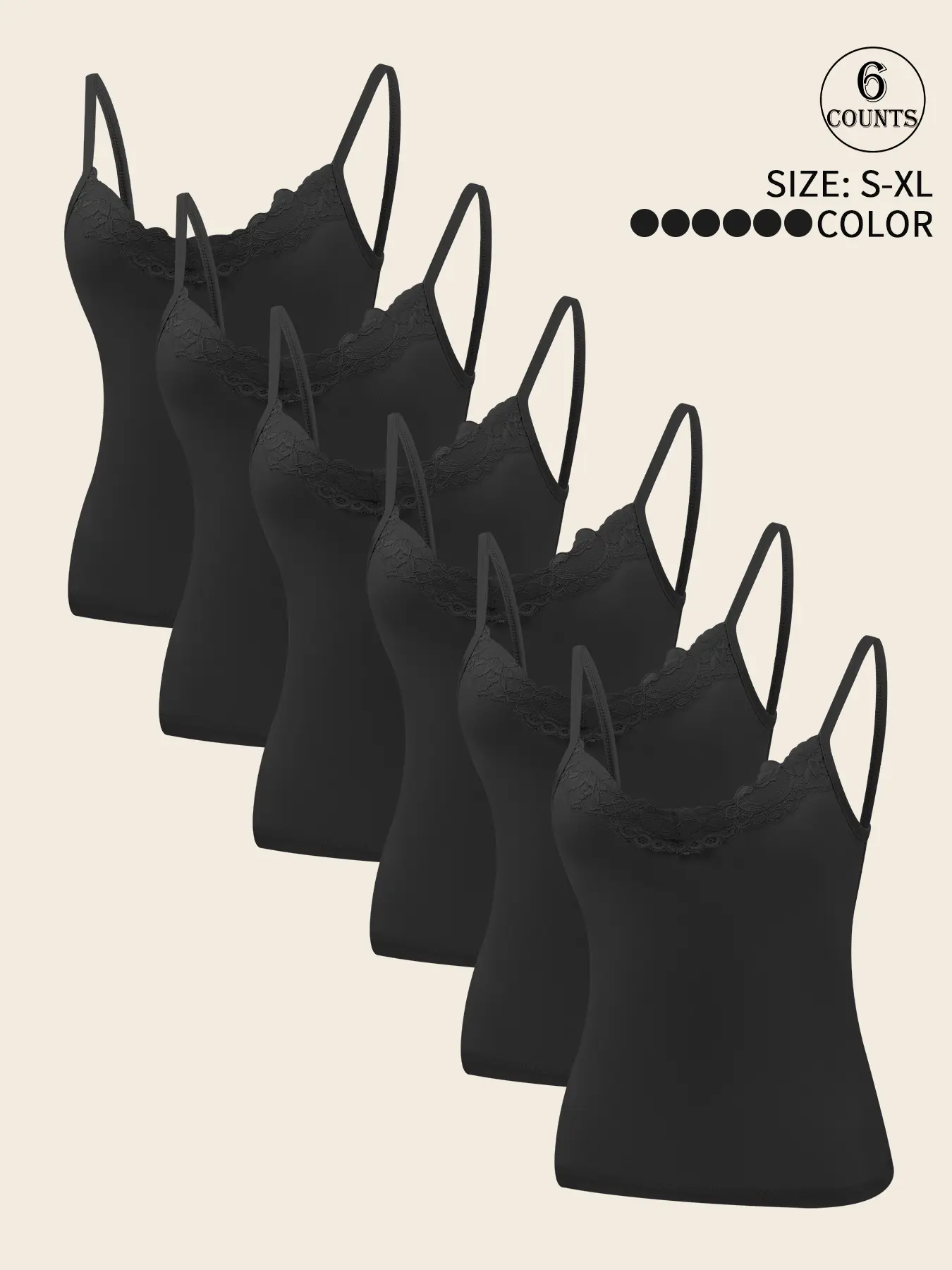 6 piece set lace women's camisole tank tops, Casual sleeveless crop Sleeveless High-elastic, non-slip, breathable vests Women's unpadded sports, yoga Everyday casual wear Lace, sexy, versatile base-layer tops for women Underwear