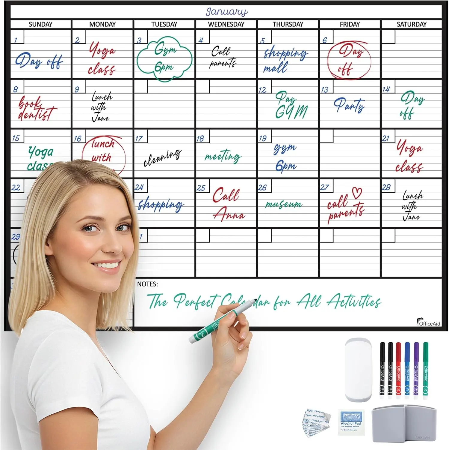 Large Dry Erase Calendar for Wall 36x48, Big Classroom Giant Month, Undated Reusable Family Monthly, Rolled Whiteboard White Board, Calendar Dry Erase Planner for Wall Erasable Large Office 48x36