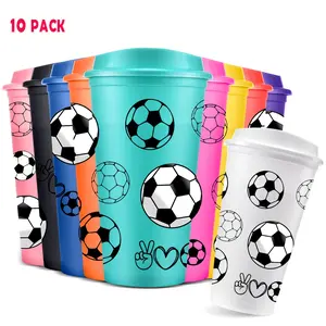 10pcs/16oz/475ml/Plastic Tumblers With Lid,Iced Coffee Cup,Water Bottle,Soccer Ball Theme,Perfect For Birthday Parties And Holiday Celebrations,Holiday Party Supplies,Ideal Gift For Family And Friends During Christmas,Easter Gifts