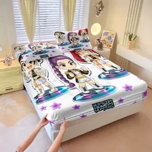 K-pop themed Q Version of the Cartoon theme of the Bedding Sets, Soft and Comfortable Hosiery Set, Style Vibrant and Trendy, Suitable for K-pop Fans to use to Decorate the Bedroom, Suitable for all Seasons!