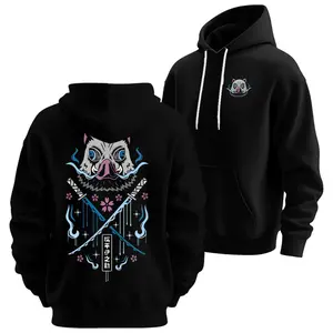 Unisex Inosuke Hoodie | Demon Slayer Dual Serrated Nichirin Katanas Print | Anime Fan Essential Sweatshirt