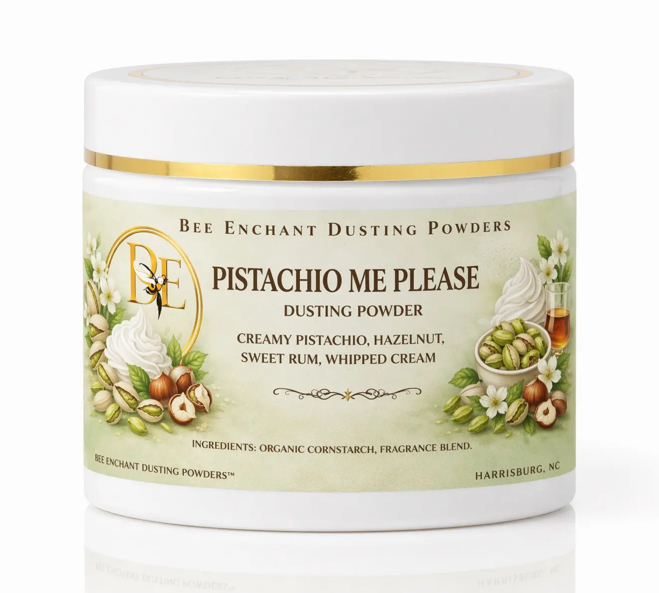 Bee Enchant’s Pistachio Me Please Custom Body Dusting Perfume Powder- Scented - Finely Milled powder Talc-Free Fragrance Vanilla Daily- Natural Shower Powder