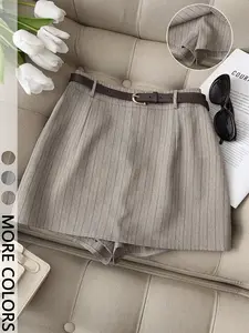 Women's Lady Spring Autumn Striped Skirt Pants Bottom High Waist A-Line Wide Leg Casual Fashionable Shorts No Belt Casual Fitted Plain Elegance Style Womenswear