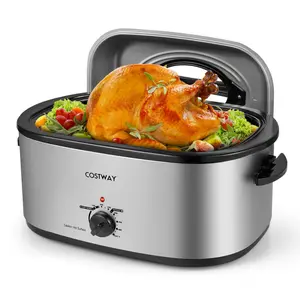 COSTWAY 18/22QT Electric Roaster Oven with Self-Basting Lid, Turkey Roaster with Removable Pan & Rack, Defrost & Warm Function, Adjustable Temperature