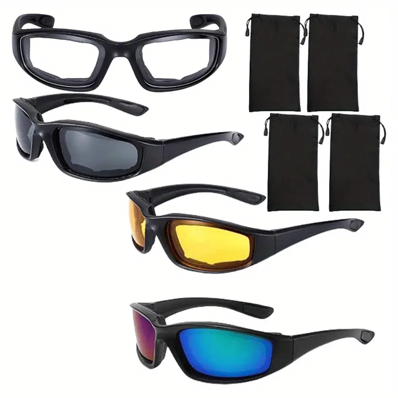 4Pairs Motorcycle Riding Glasses Padding Goggles UV Protection Dustproof Windproof Motorcycle Sunglasses for Outdoor Actives