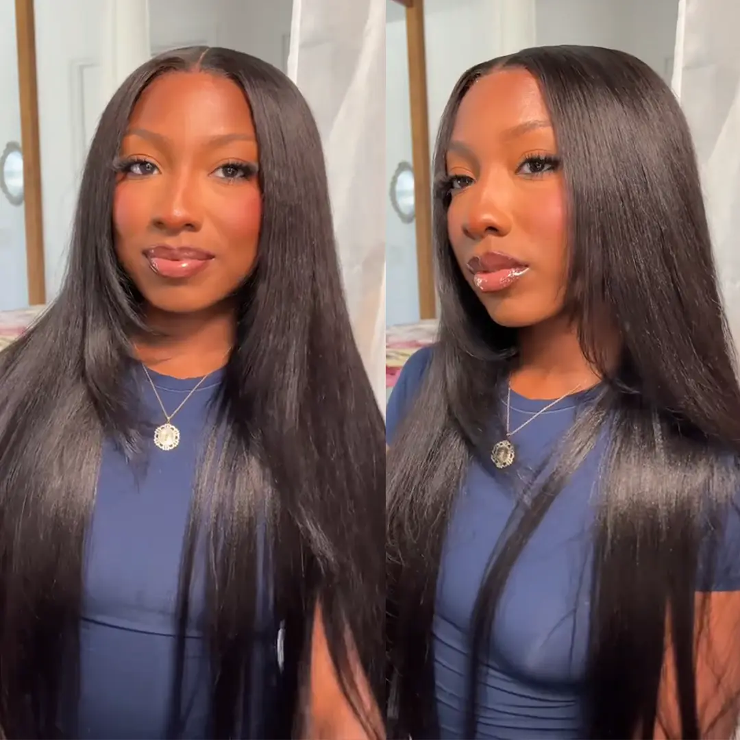 Nadula Yaki Straight Summer Wig With Drawstring 7x5 Closure Pre-Cut Lace Black Bleached Knots 100% Human Hair Glueless Adjustable Wig Natural Density Secure Fit Cap Easy to Install SummerTurnUp