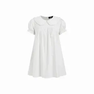Cider 100% Cotton Peter Pan Collar Puff Sleeve Lace Trim Mini Dress