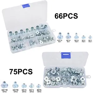 66/75pcs Cold Forging Four-Prong Screws, Suitable for Furniture, Cabinets, Car Parts, Rock Climbing Walls, M4-M10 Sizes