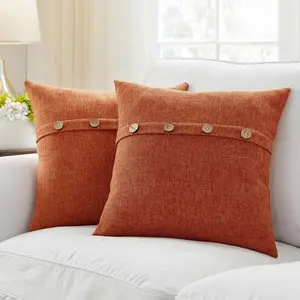 Set of 2 Fall Pillow Covers 18 x 18 Burnt Orange Pillow Covers with Coconut Buttons Fall Decorations for Home