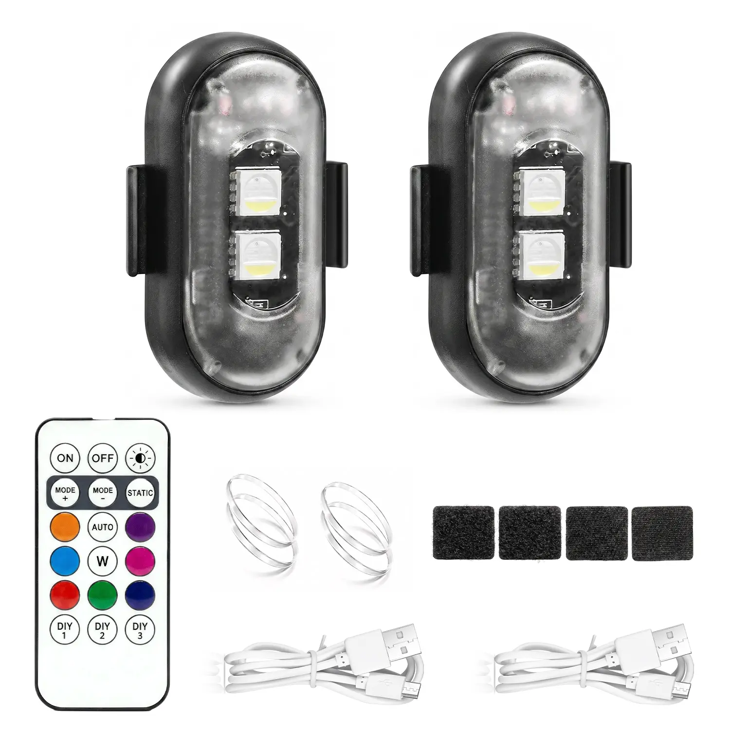 Wireless LED Lights for Car, Wireless LED Strobe Lights with Remote Control, 8 Colors IP65 Waterproof USB High Brightness Anti-Collision for Car Motorcycle Truck Drone RC Aircraft Bike