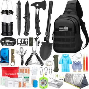 Emergency Kit, 151 Pcs Gear First Aid Kit, Outdoor Trauma Bag with Tactical Flashlight Pliers Pen Blanket Bracelets Compass for Camping Earthquake or Adventures