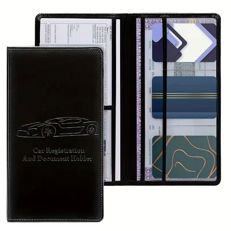 PU Leather Car Document Organizer Case – Simple Style Insurance & Registration Holder Wallet with Clear Pockets for ID and Essential Papers