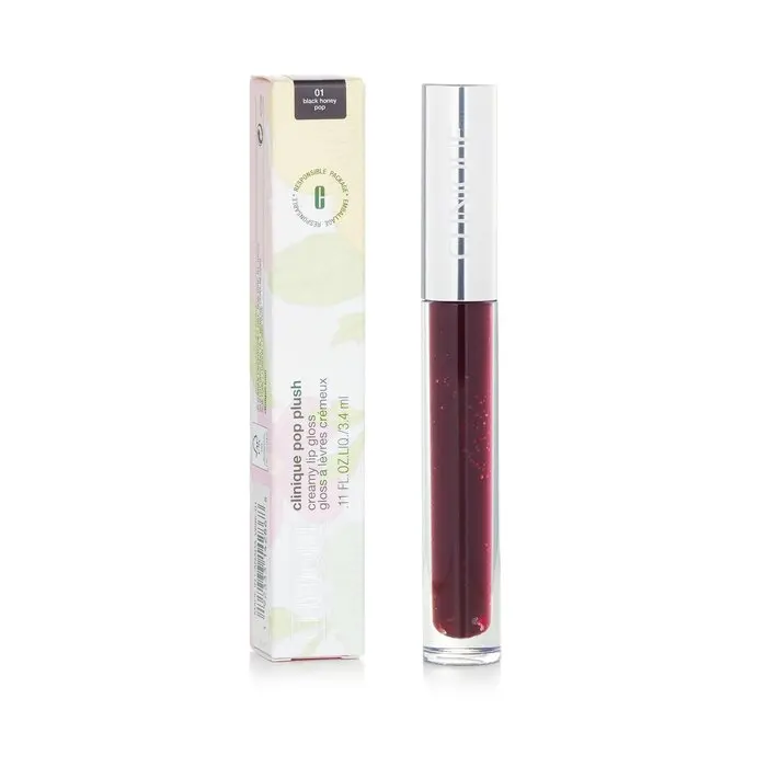 CLINIQUE Pop Plush Creamy Lip Gloss - #01 Black Honey Pop, Makeup Cosmetic with Shea, Hyaluronic Acid, Avocado Infusion, Hydrate, Lip Care