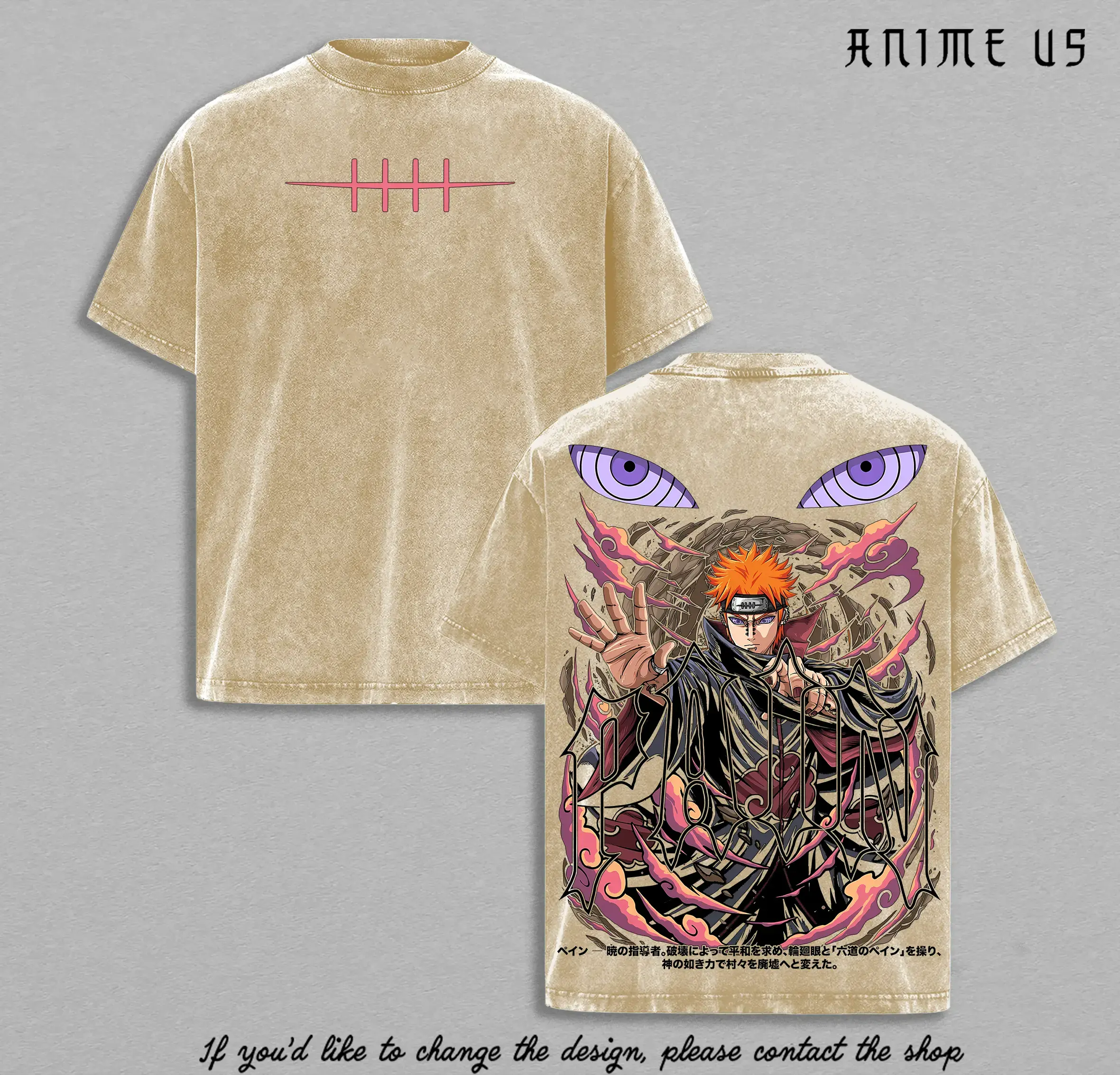 Pain Nagato Akatsuki Rinnegan Six Paths Leader Naruto Shippuden Anime Vintage Washed Oversized Graphic Tee Heavyweight Cotton Shinobi Streetwear Shirt