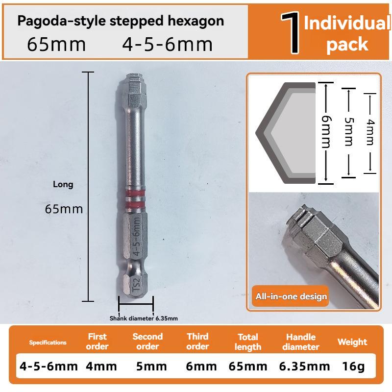 6-Piece Screwdriver Bit Set: Featuring magnetic hexagonal shanks and a unique pagoda-shaped internal hex design, a single bit can tighten nuts ranging from 1.5mm to 6mm—suitable for use with electric drills and wrenches.Metal Bits, Tool Accessories tiktok 6-Piece Screwdriver Bit Set: Featuring magnetic hexagonal shanks and a unique pagoda-shaped internal hex design, a single bit can tighten nuts ranging from 1.5mm to 6mm—suitable for use with electric drills and wrenches.Metal Bits, Tool Accessories tiktok